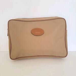 Lancel Paris Vintage Zip Pouch Handbag Nylon Leather Beige Designer Guality